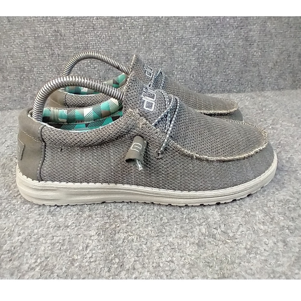Hey Dude Wally Sox Men Size 7 Charcoal Grey Knit Plaid Lined Loafers 110354000